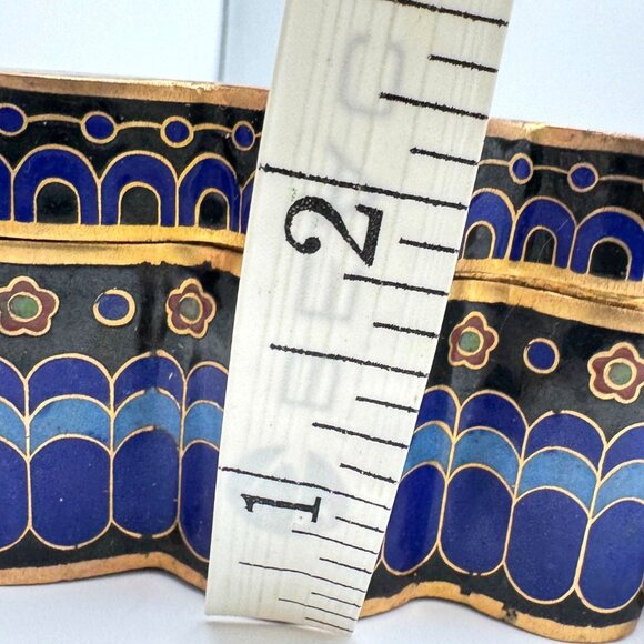 Cloisonné Vtg Brass Butterfly Trinket Box Blue Green Black Gold Tone Chinese - Picture 5 of 15